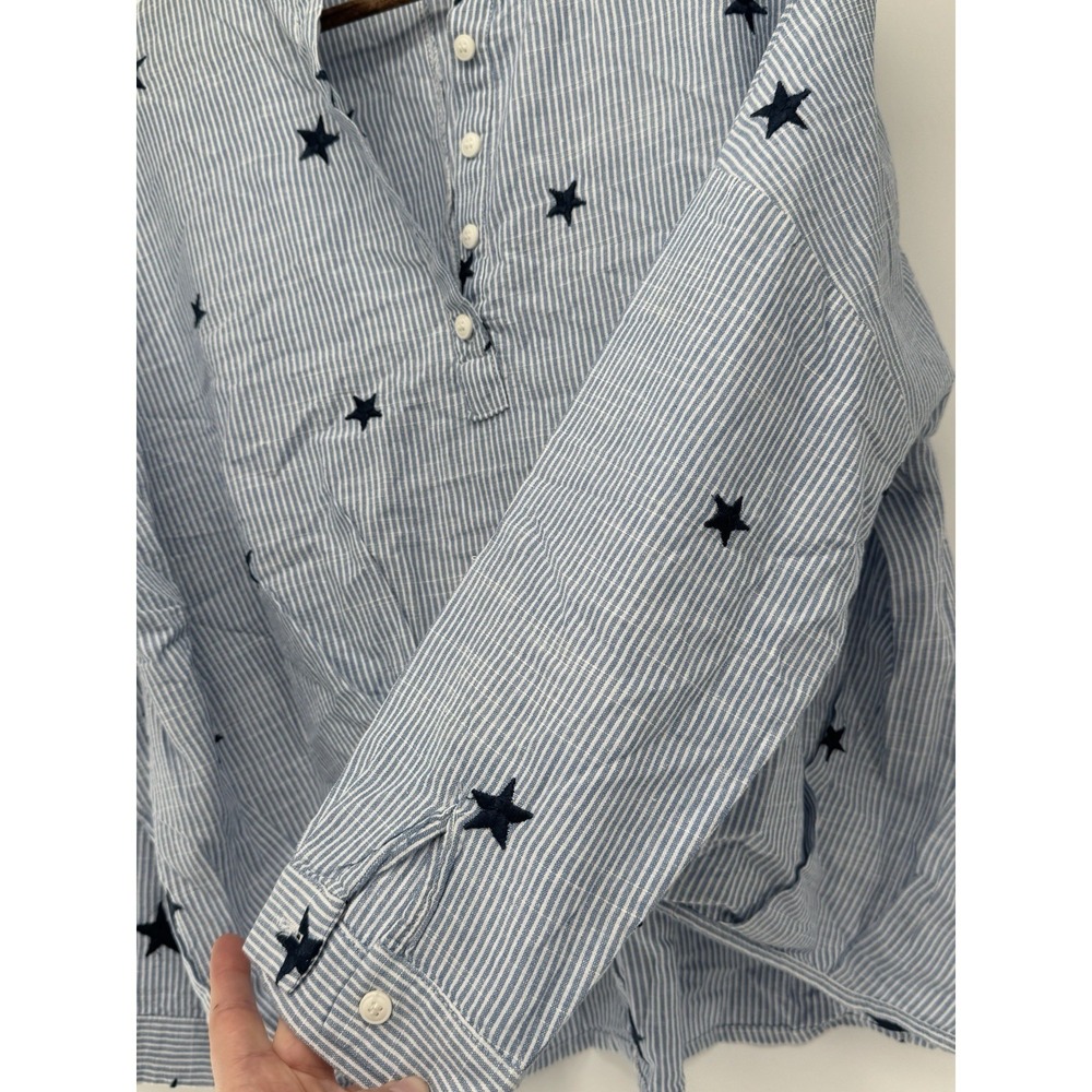 Striped Blouse Embroidered Stars Patriotic Fourth Of July Ptp 24 Summer - Picture 8 of 8